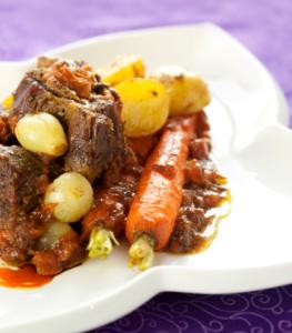Braised beef stew with carrots and baby potatoes