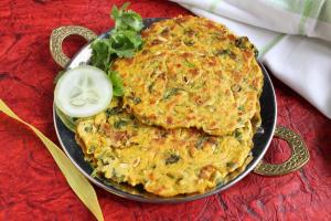 Savory Indian chickpea pancakes with cilantro