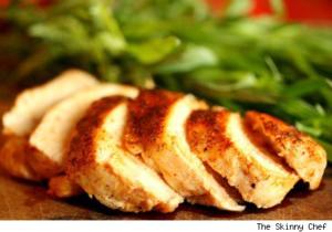 Sliced chicken breast with fresh greens.