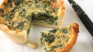 A close up of a piece of quiche