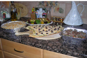 Homemade dishes on a kitchen counter.