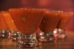 Glasses of spicy tomato cocktail sauce.