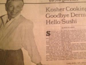 A newspaper article with the headline " kosher cooks goodbye dear hello sister."