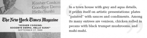 A newspaper article with the headline " in a town house, it prides itself on painted."