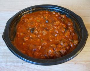 Bowl of chili with beans and meat.