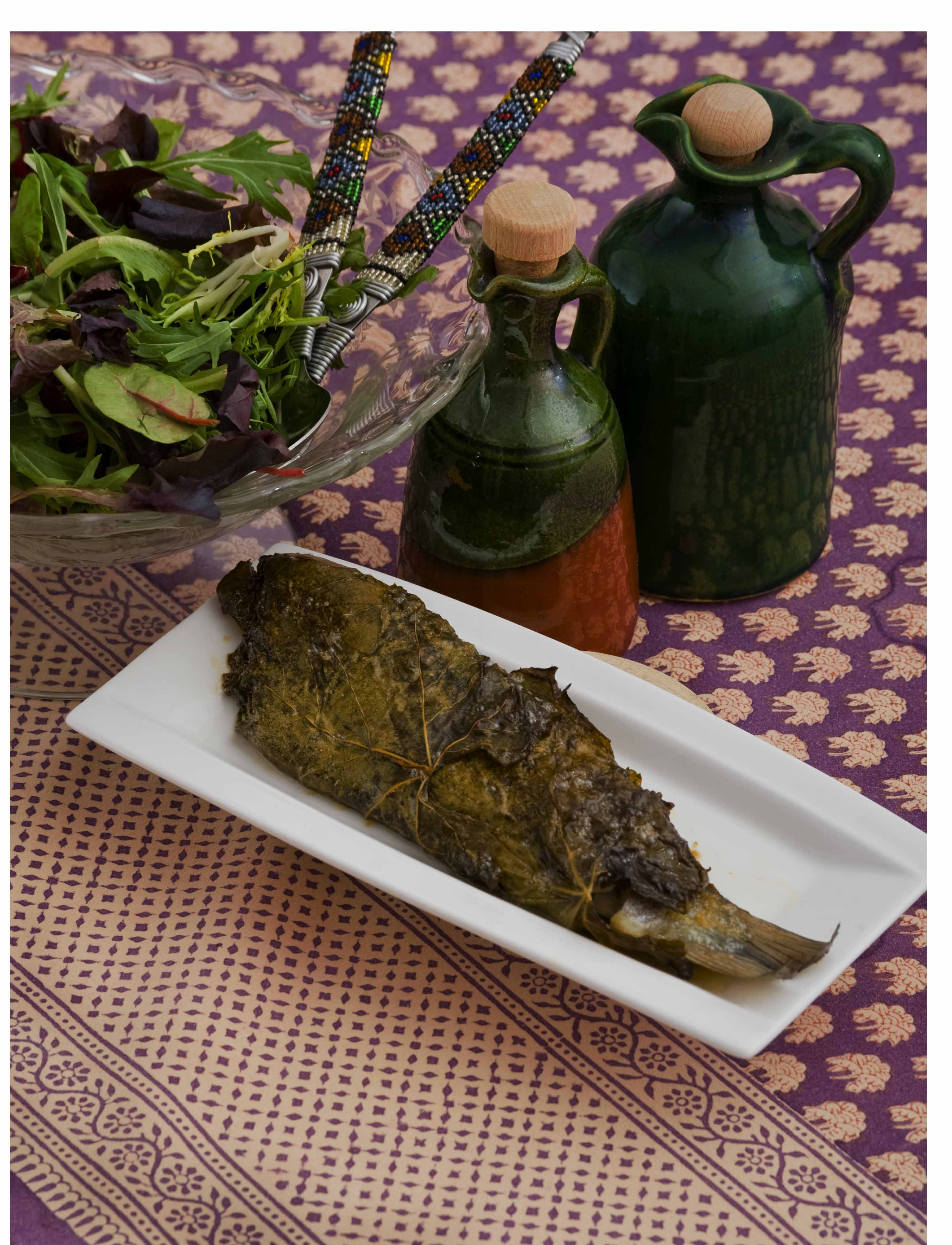 WHOLE TROUT ROASTED IN GRAPE LEAVES Levana Cooks