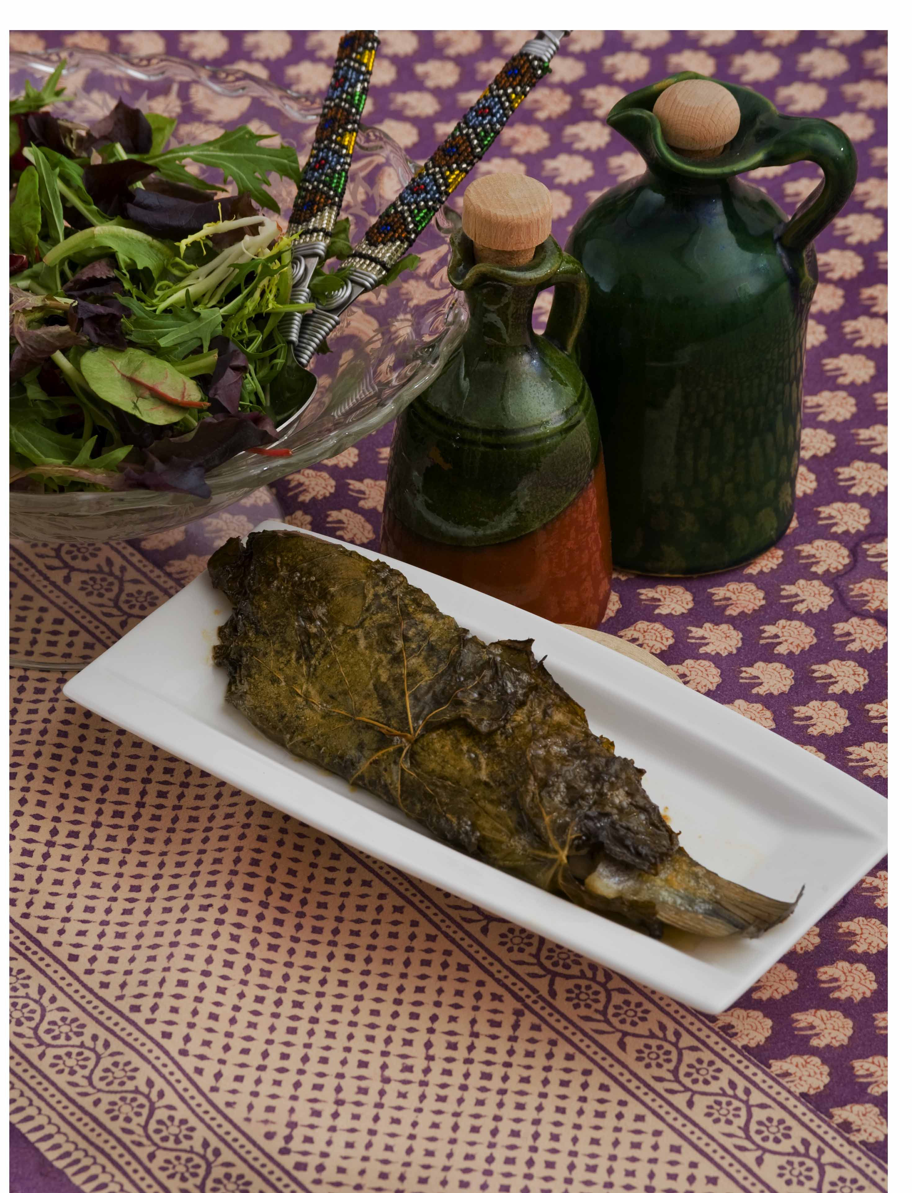 WHOLE TROUT ROASTED IN GRAPE LEAVES - Levana Cooks