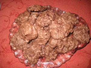 Chocolate cookies on a glass plate.