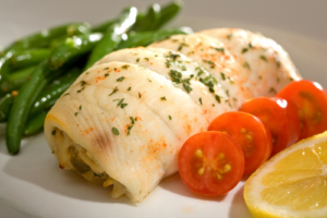 Mushroom-stuffed fish rolls