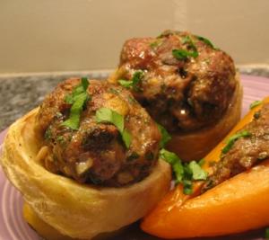 A close up of two baskets with food
