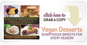 Vegan desserts cookbook cover and call-to-action