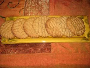 Peanut butter cookies on decorative platter.