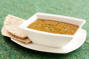 Creamy lentil curry served with flatbread