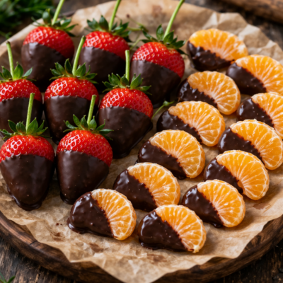 Chocolate dipped strawberries and oranges