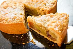 Slice of apple streusel cake