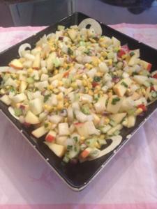 Colorful fruit and vegetable salad in bowl.