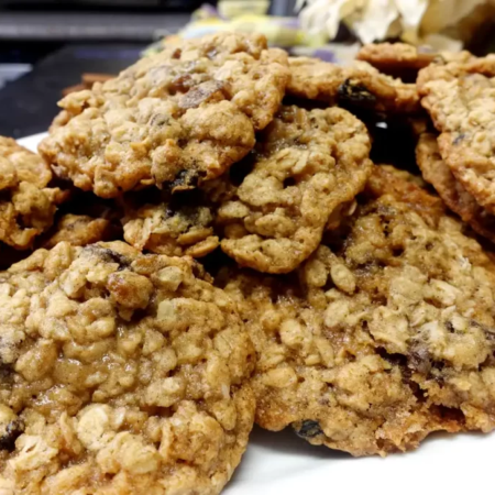 Homemade oatmeal raisin cookies on plate