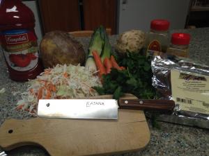 A cutting board with some food on it
