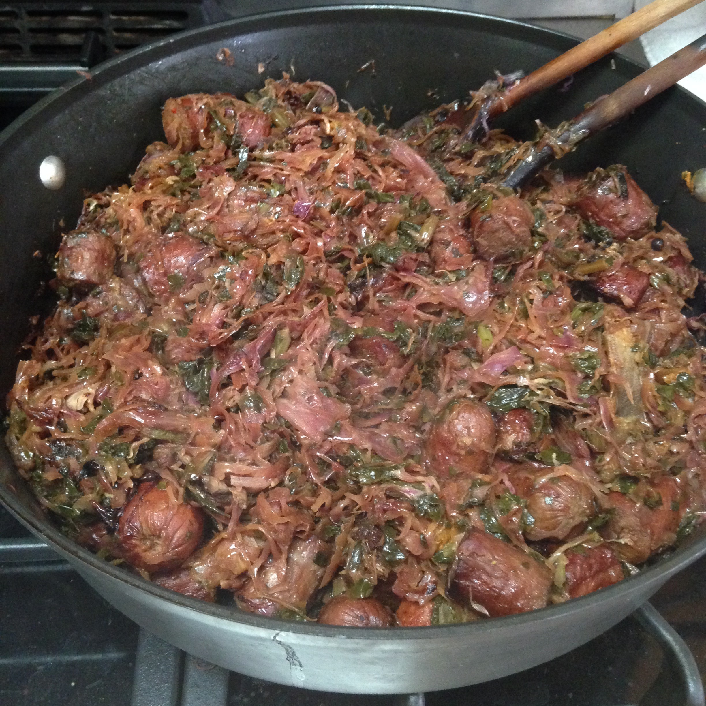 Red Cabbage Swiss Chard Sausage Recipe - Levana Cooks