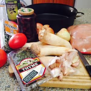 A bunch of food is on the counter