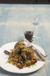 Roasted artichokes with herbs and red wine