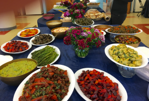 A table filled with lots of different foods.