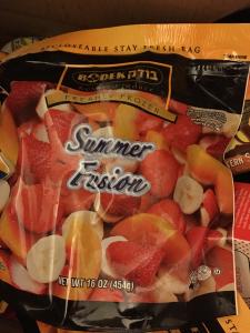 A bag of fruit is shown with the words " summer in spring ".