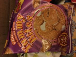 A bag of cookies sitting on top of a table.