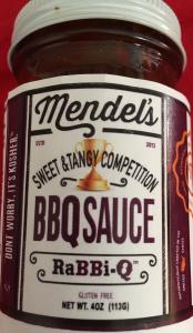A close up of the label on a bottle of bbq sauce