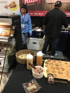 Duck rillettes samples at trade show booth