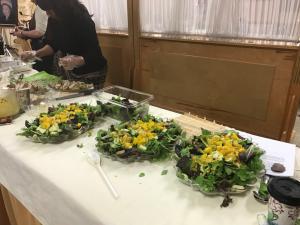 A table with plates of food on it