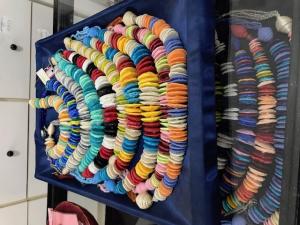 A table with many different colored candies on it