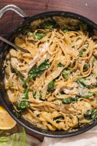Artichoke spinach Cheese beer sauce pasta 