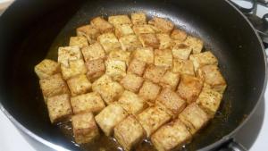 A pan of tofu is shown in this picture.
