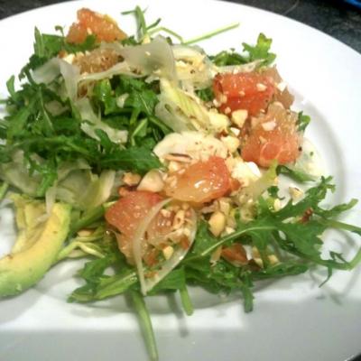 Grapefruit avocado arugula salad with shaved fennel