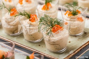 Creamy mousse appetizers with dill and salmon roe
