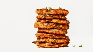 A stack of food on top of each other.