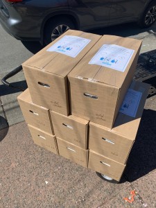 A stack of boxes on top of each other.