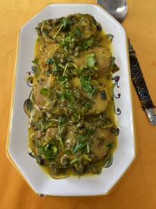 Fish fillets with caper herb sauce
