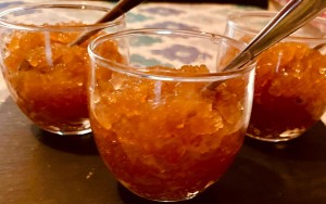 A close up of some glasses with food in them