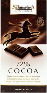 A chocolate bar with the words " 7 2 % cocoa ".