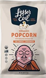 A bag of organic popcorn with an image of buddha.