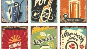 A series of six different vintage style signs.